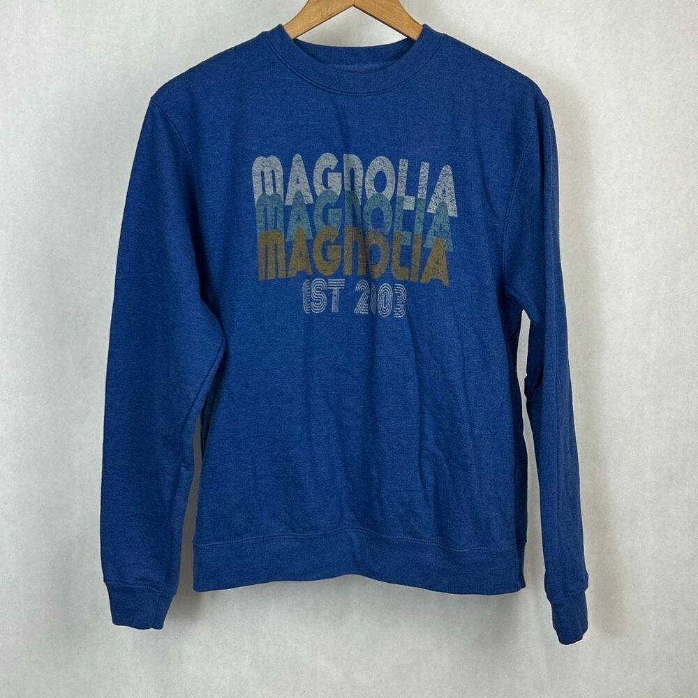 Magnolia Sweatshirt Womens Sz S Blue Retro-Style Graphic Waco TX Fixer Upper